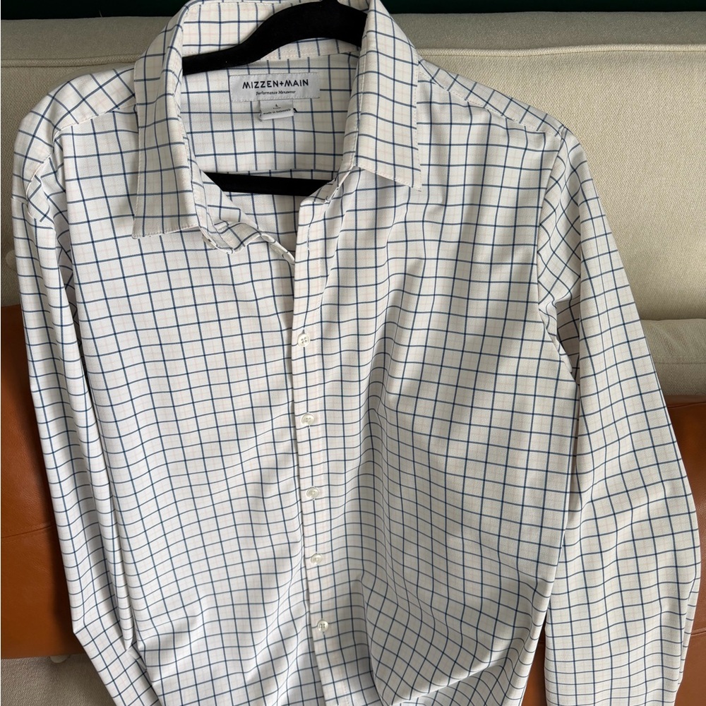 Mizzen+Main Men's White and Blue Grid Shirt